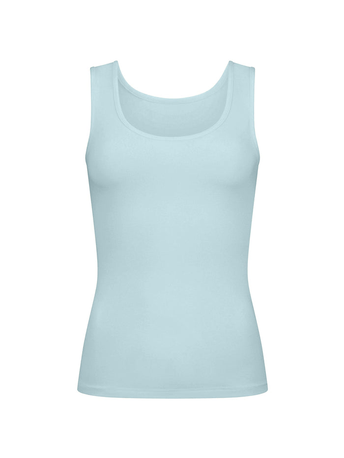 Bamboo light topaz blue classic singlet with scoop neck  on a white background