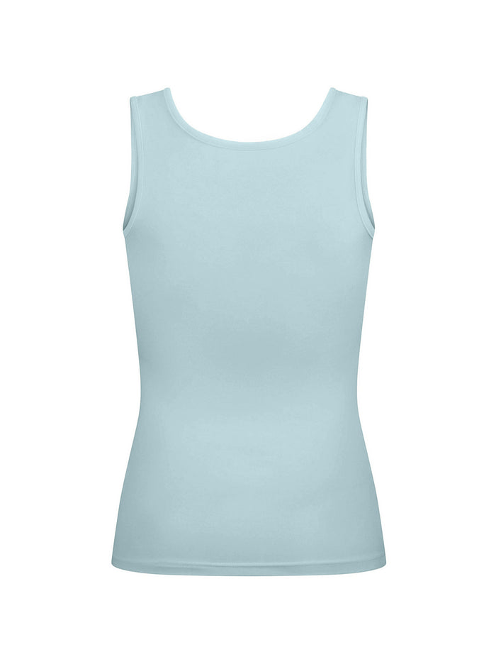 Bamboo light topaz blue classic singlet with boat neck on a white background