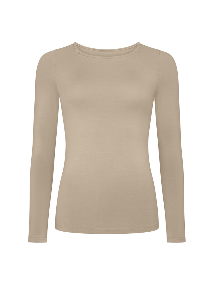 Bamboo Crew Neck Long Sleeve Tee - Caramel