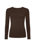 Cocoa brown long-sleeve crew neck shirt on a white background