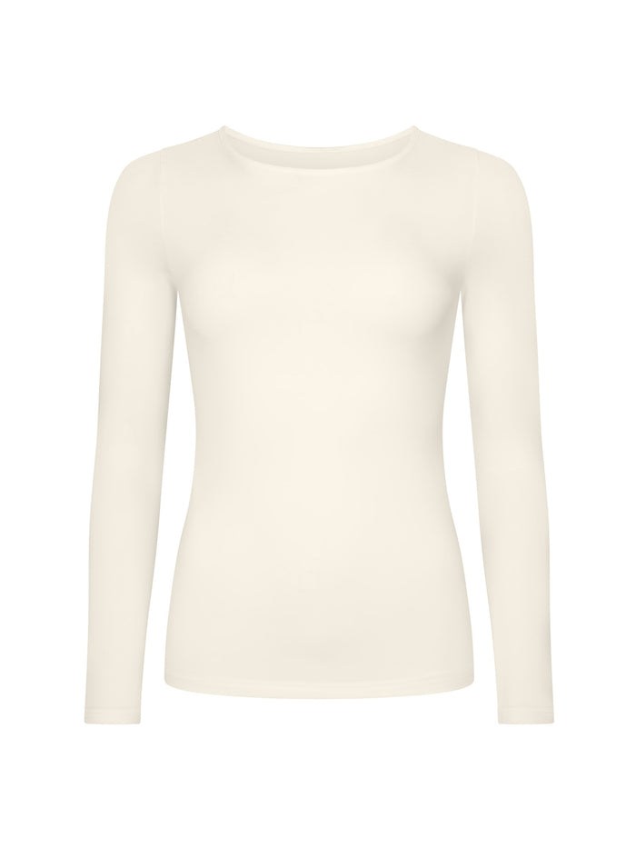 Bamboo Crew Neck Long Sleeve Tee - Cream