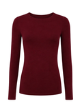 A long-sleeve crewneck top in deep burgundy, displayed on a clean white background.