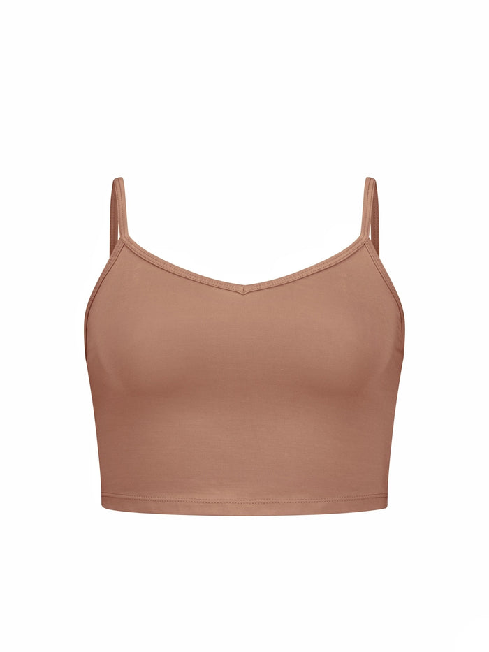 Bamboo Crop Layering Singlet Adjustable Strap - Toffee