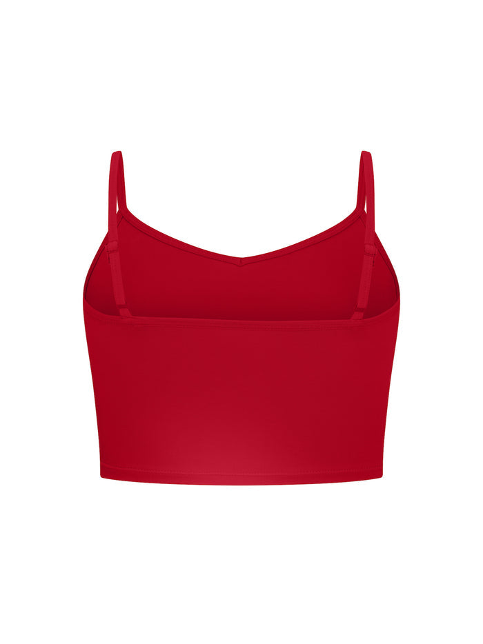 Chilli Red crop layering singlet with camisole straps, v neckline, fitted body in crop length, women's bamboo clothing