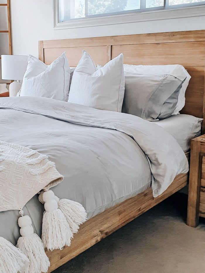 queen bed duvet cover in soft grey 'antarctica', bamboo bedding