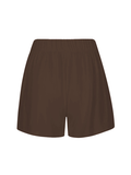 Cocoa brown elastic waist bamboo shorts on a white background