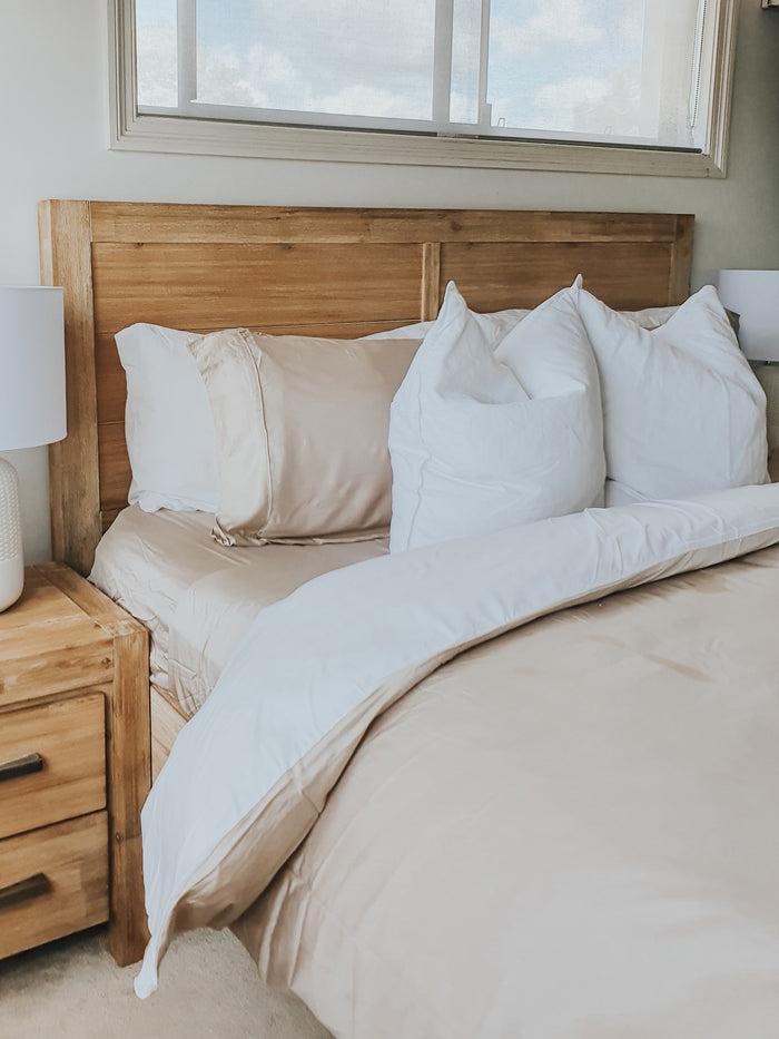 queen bed bamboo fitted sheet in macadmia, bamboo bedding