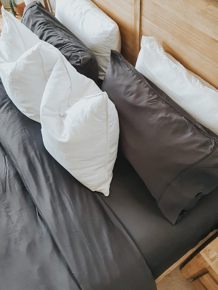 queen bed bamboo fitted sheet in slate grey, bamboo bedding