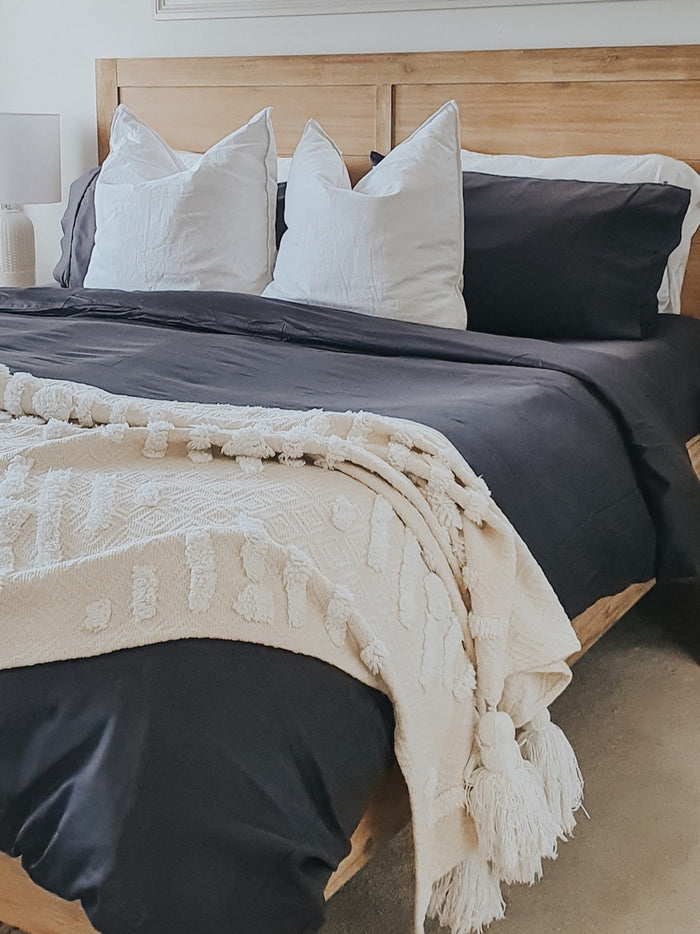 queen bed bamboo fitted sheet in slate grey, bamboo bedding