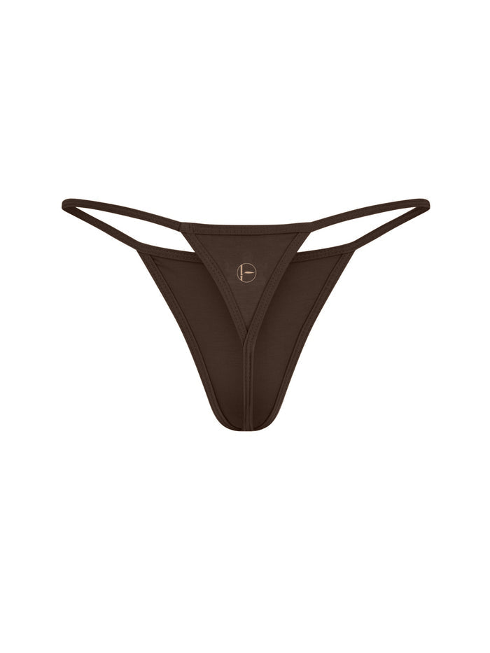 Brown barely there, string style g-string, women's bamboo underwear