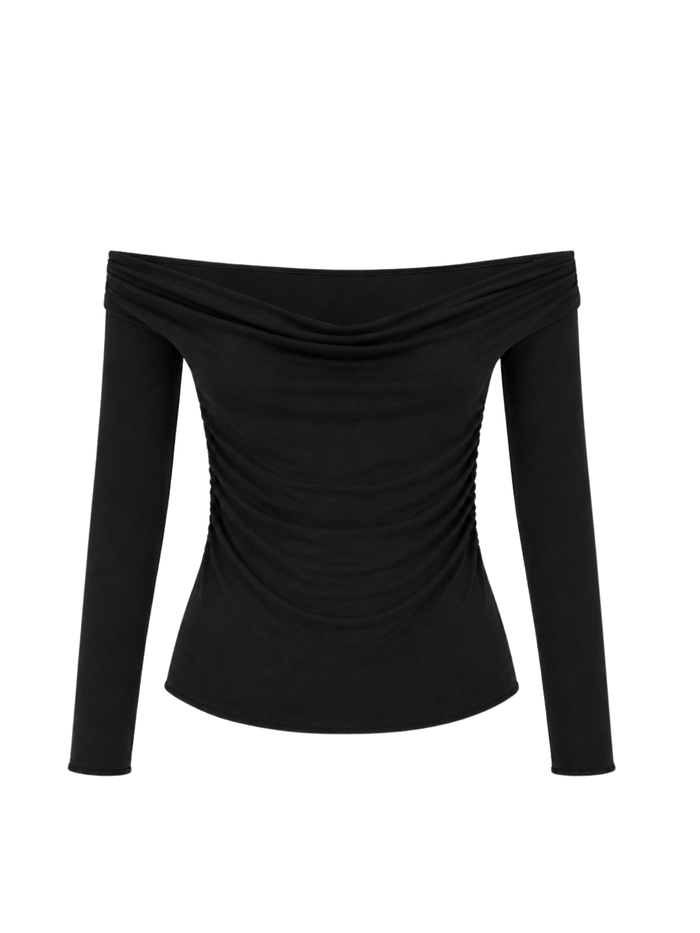 Bamboo Long Sleeve Cowl Neck Top - Black