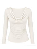Bamboo Long Sleeve Cowl Neck Top - Cream