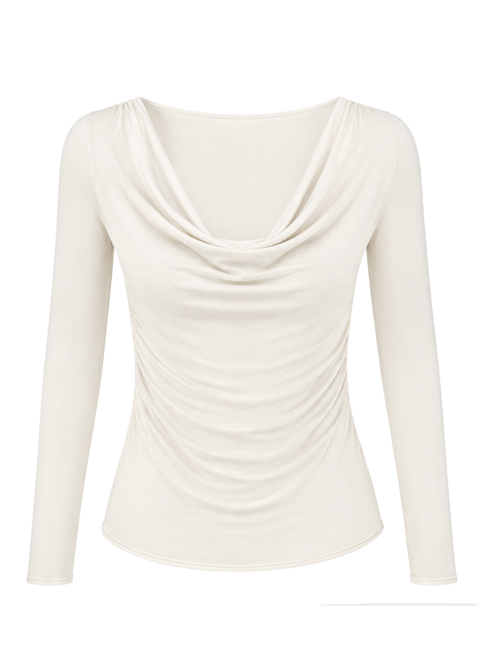 Bamboo Long Sleeve Cowl Neck Top - Cream