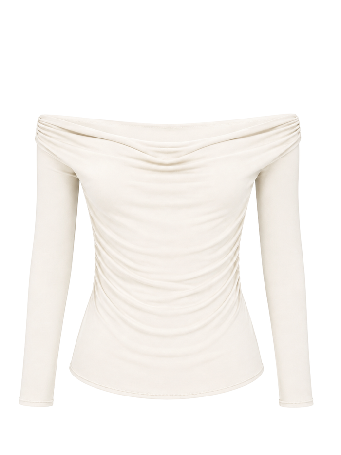 Bamboo Long Sleeve Cowl Neck Top - Cream
