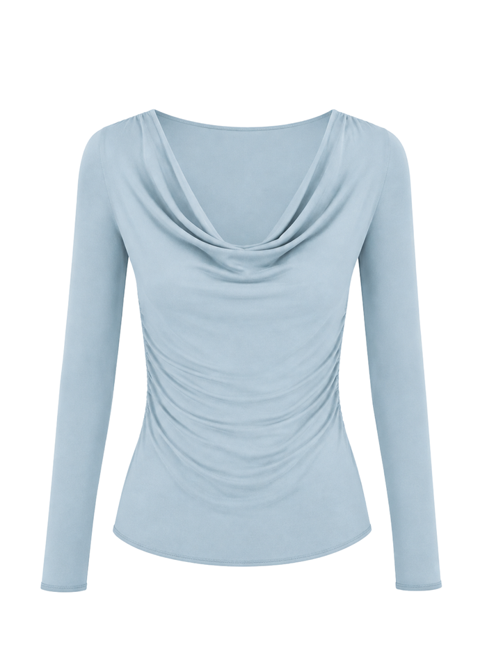 Bamboo Long Sleeve Cowl Neck Top- Topaz