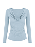 Bamboo Long Sleeve Cowl Neck Top- Topaz