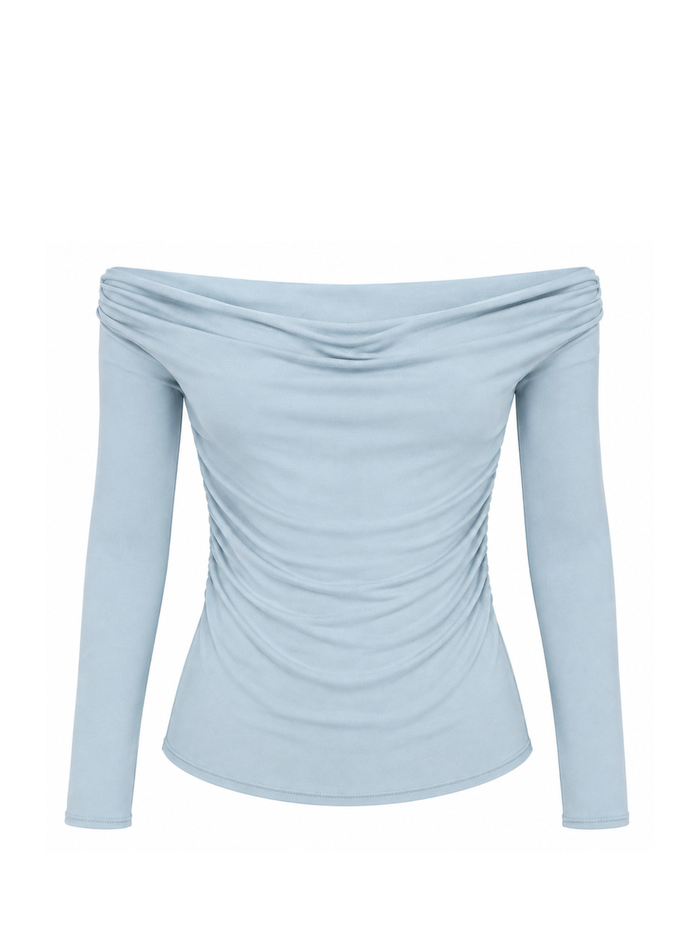 Bamboo Long Sleeve Cowl Neck Top- Topaz