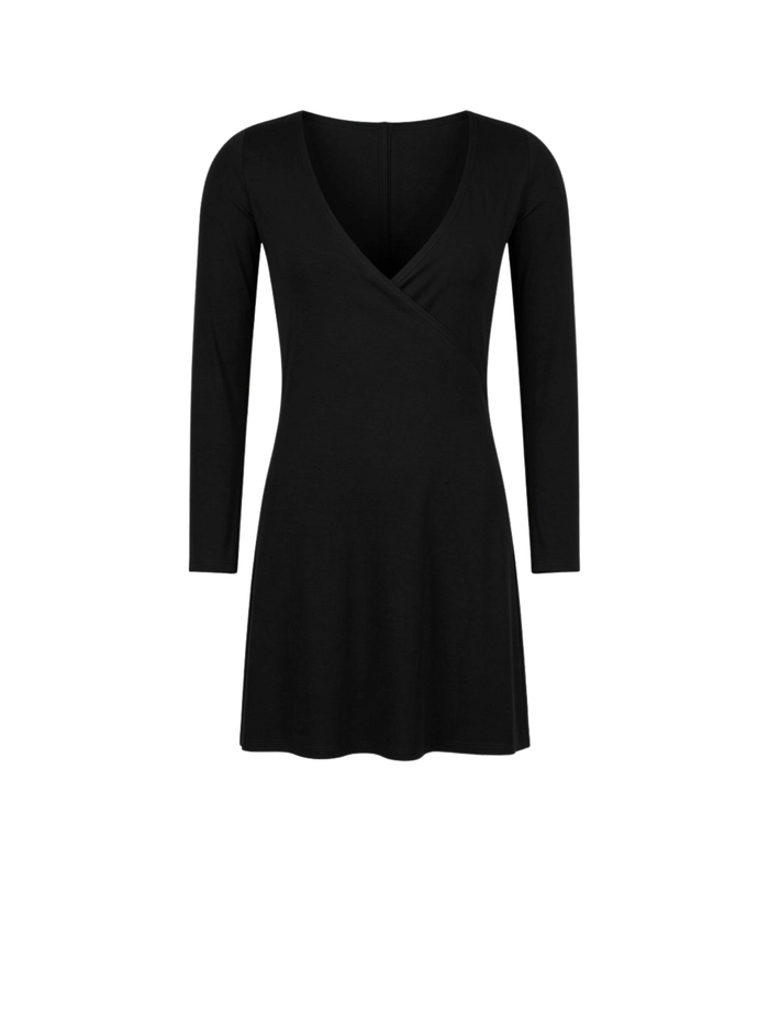 Bamboo Long Sleeve Wrap Dress - Mini - Black