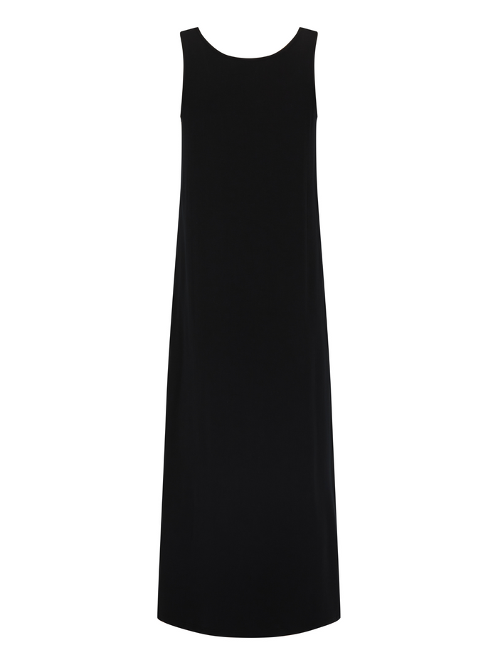 Black reversible maxi length dress with scoop and boat necklines, women's bamboo clothing
