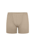 caramel beige trunk style boxer shorts with a soft elasticated waistband and pouch detail stitching, men's bamboo underwear