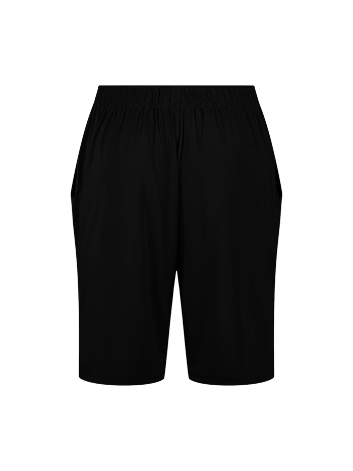 Men's knee length black casual shorts with elasticised waist, drawstring and deep pockets, men's bamboo clothing