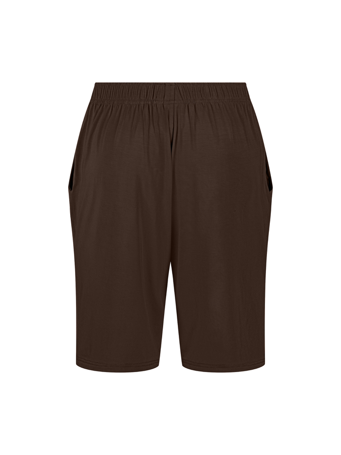 Men's knee length Cocoa brown casual shorts with elasticised waist, drawstring and deep pockets, men's bamboo clothing