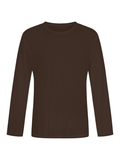 A dark brown long-sleeve crewneck shirt displayed on a clean white background.
