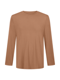 A long-sleeve crewneck t-shirt in a solid warm tan brown camel color, shown against a plain white background.