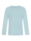 A light blue long-sleeve crewneck t-shirt displayed flat against a solid white background.
