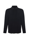 Black men's long sleeve polo shirt, generous fit, soft fibbed collar and 3 buttons, men's bamboo clothing