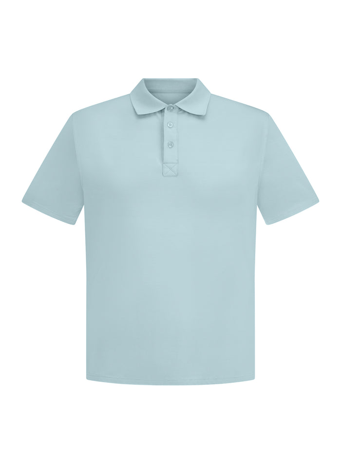 Light Topaz blue polo shirt on a white background, bamboo menswear