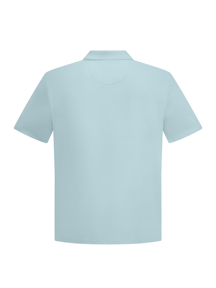 Light Topaz blue polo shirt on a white background, bamboo menswear
