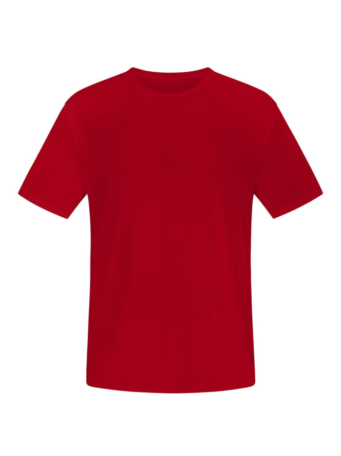chili red generous classic fit tee, soft neckband, crew neckline, short sleeve, men's bamboo clothing
