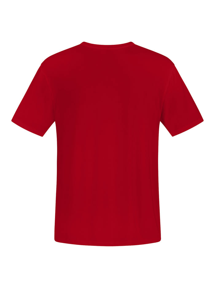 chili red generous classic fit tee, soft neckband, crew neckline, short sleeve, men's bamboo clothing