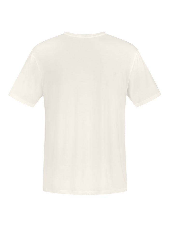 cream classic fit tee, soft neckband, crew neckline, short sleeve, men's bamboo clothing