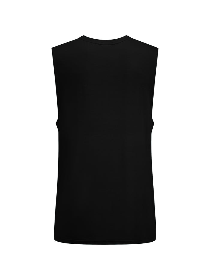 Black men's bamboo sleeveless  tank singlet on a white background