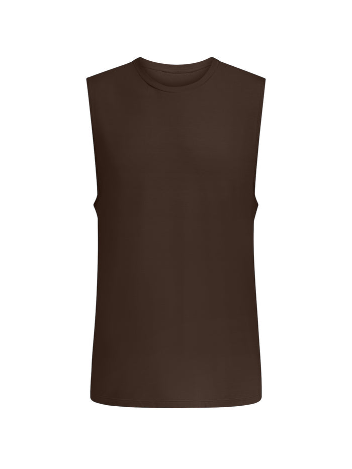 Cocoa brown men's bamboo sleeveless  tank singlet on a white background