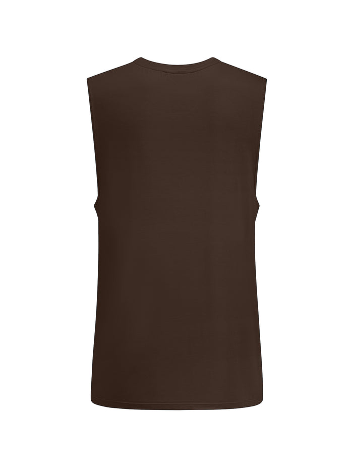 Cocoa brown men's bamboo sleeveless  tank singlet on a white background