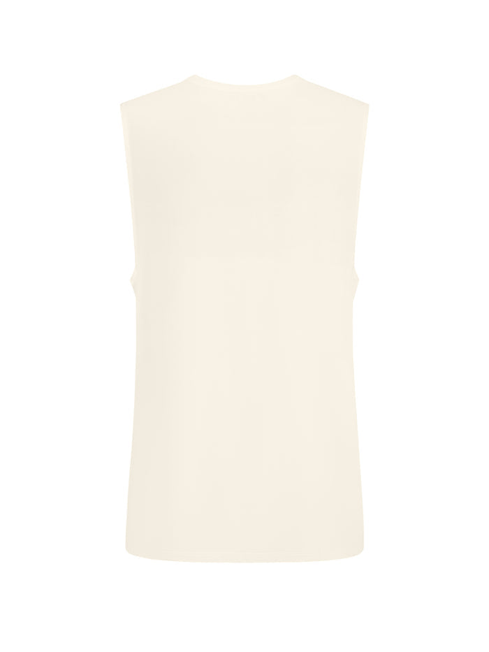 cream generous classic fit tank singlet, soft neckband, crew neckline, sleeveless, men's bamboo clothing