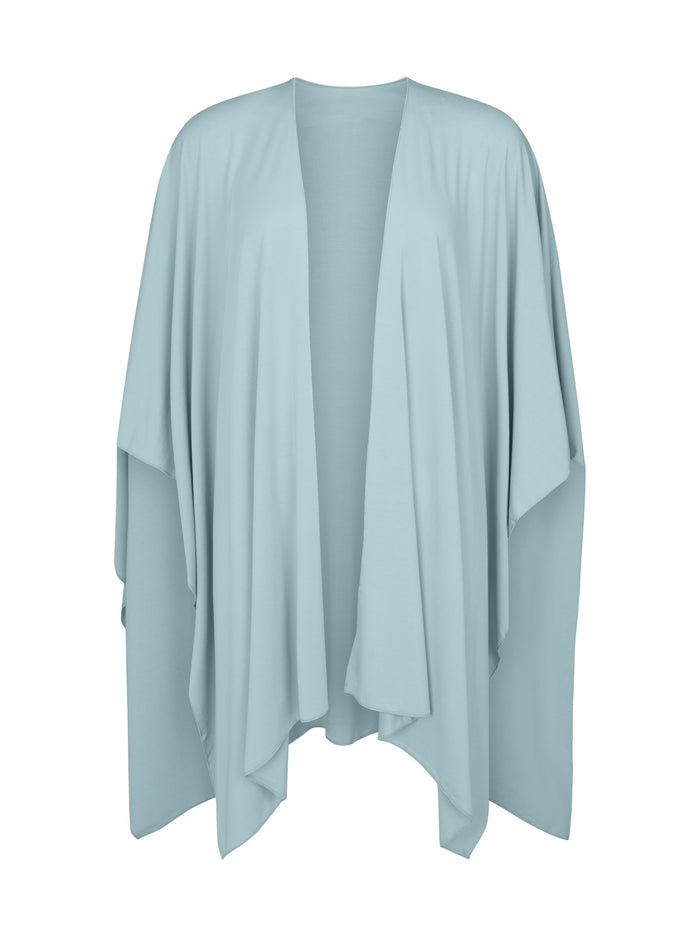 Light blue wrap cardigan on a white background