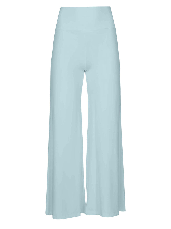 Bamboo light topaz blue wide-leg palazzo pants on a white background