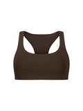 Cocoa brown bamboo racer back sports bra on a white background
