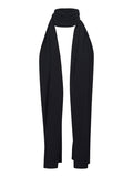 Model wearing black large scarf, convertible style worn as scarf, wrap and shawl, women's bamboo clothing accessories