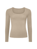 Bamboo Scoop Neck Long Sleeve Tee - Caramel
