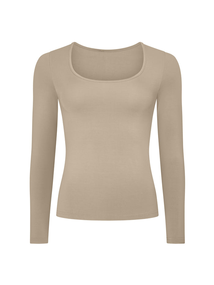 Bamboo Scoop Neck Long Sleeve Tee - Caramel