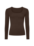 Bamboo Scoop Neck Long Sleeve Tee - Cocoa