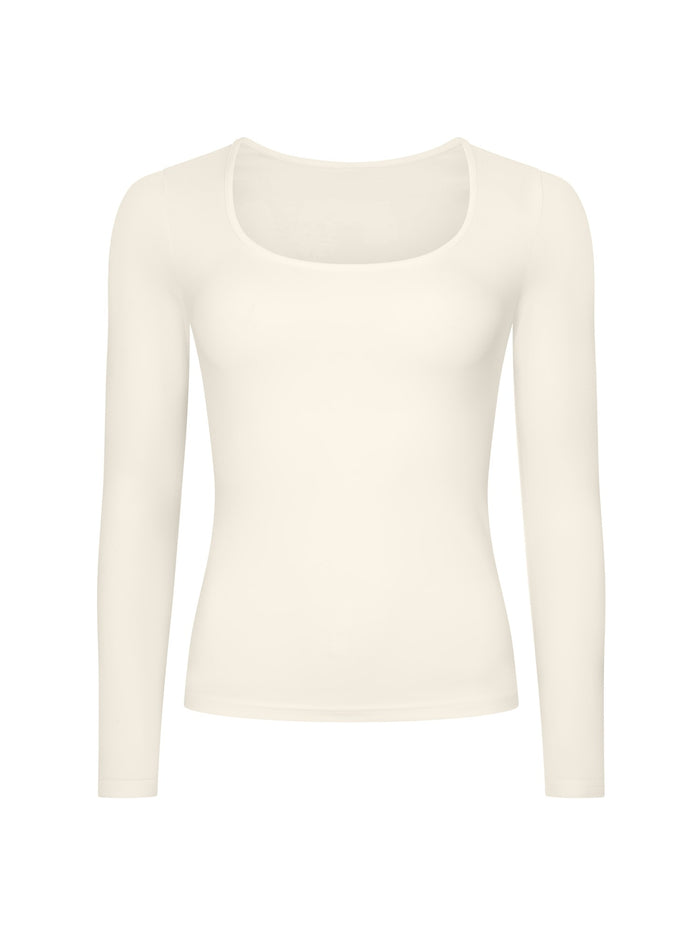 Bamboo Scoop Neck Long Sleeve Tee - Cream