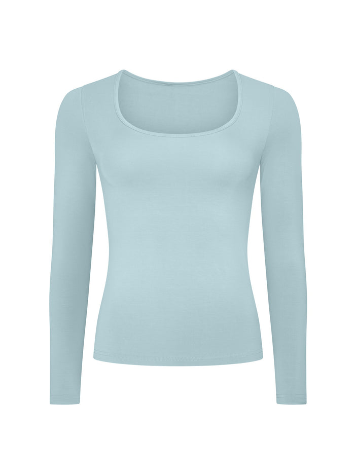 Light blue long-sleeve top on a white background