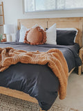 king bed bamboo sheet set with fitted sheet, flat sheet and 2 pillow slips in slate grey, bamboo bedding