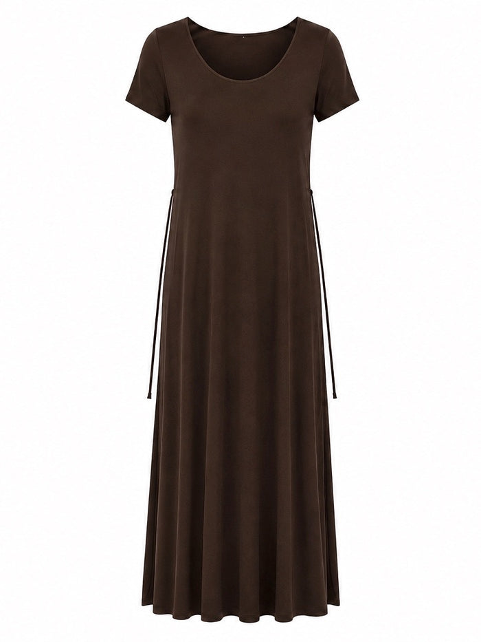 Bamboo Short Slv Scoop Neck Maxi Dress - Cocoa